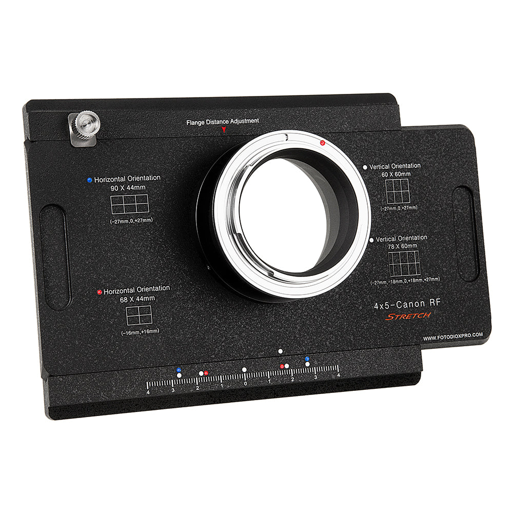 Fotodiox Pro Lens Mount Adapter, Canon RF Mount Mirrorless Camera Body to Large Format 4x5 View Cameras with a Graflok Rear Standard - Shift / Stitch Adapter