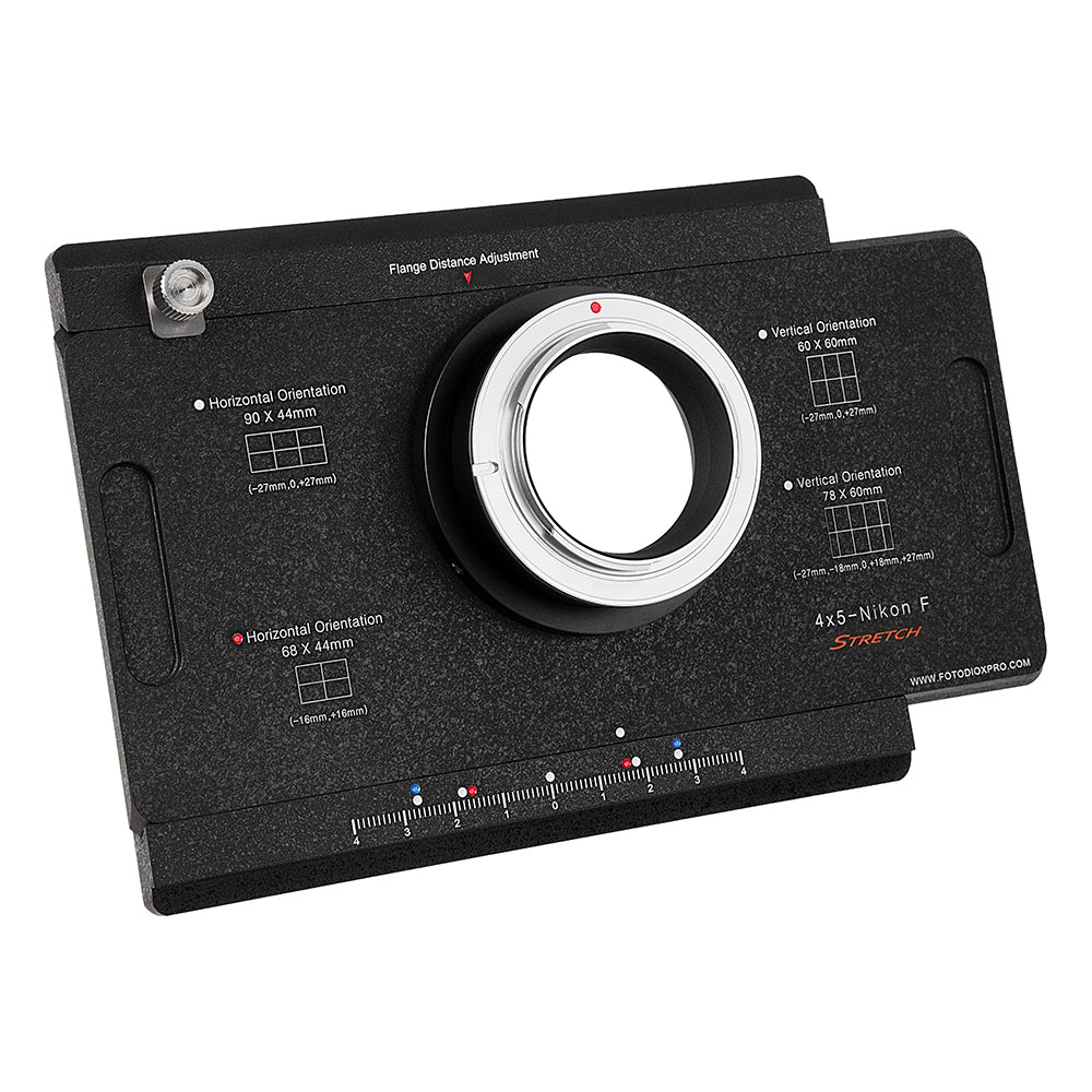 Fotodiox Pro Lens Adapter - Nikon F-Mount D/SLR Cameras to Large Format 4x5 View Cameras with a Graflok Rear Standard - Shift / Stitch Adapter