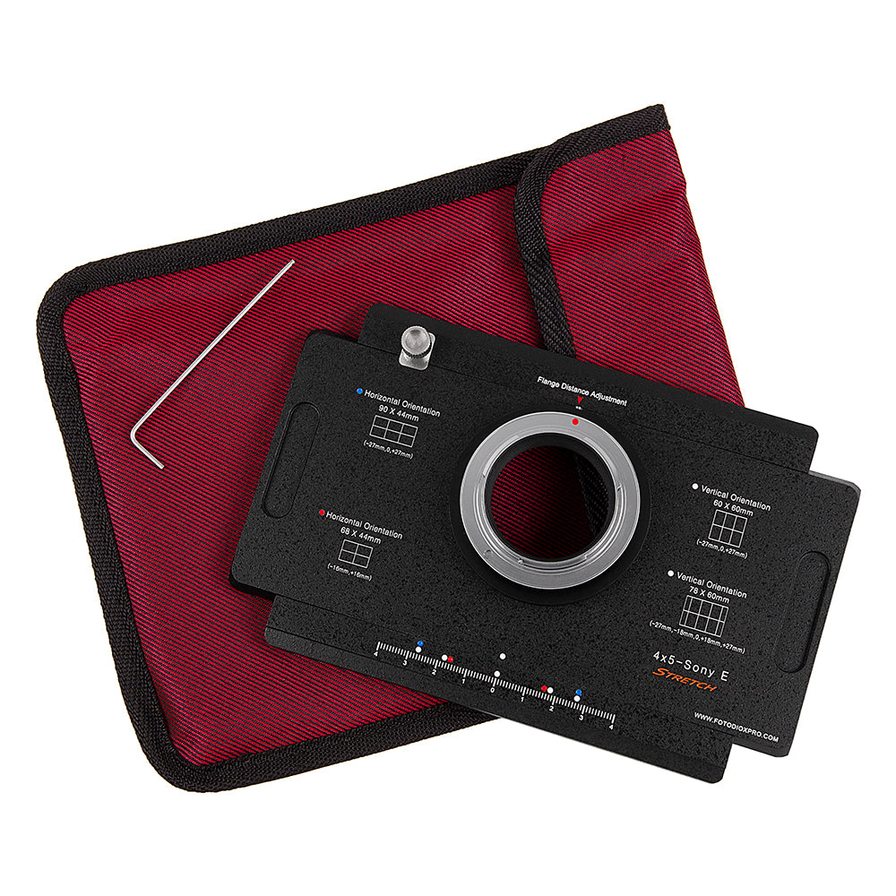 Fotodiox Pro Lens Adapter - Sony E-Mount Cameras to Large Format 4x5 View Cameras with a Graflok Rear Standard - Shift / Stitch Adapter