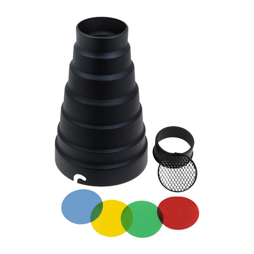 Fotodiox Snoot with 20 Degree Grid and 4 Color Gels for Elinchrom Strobe light Calumet Genesis Strobe Light