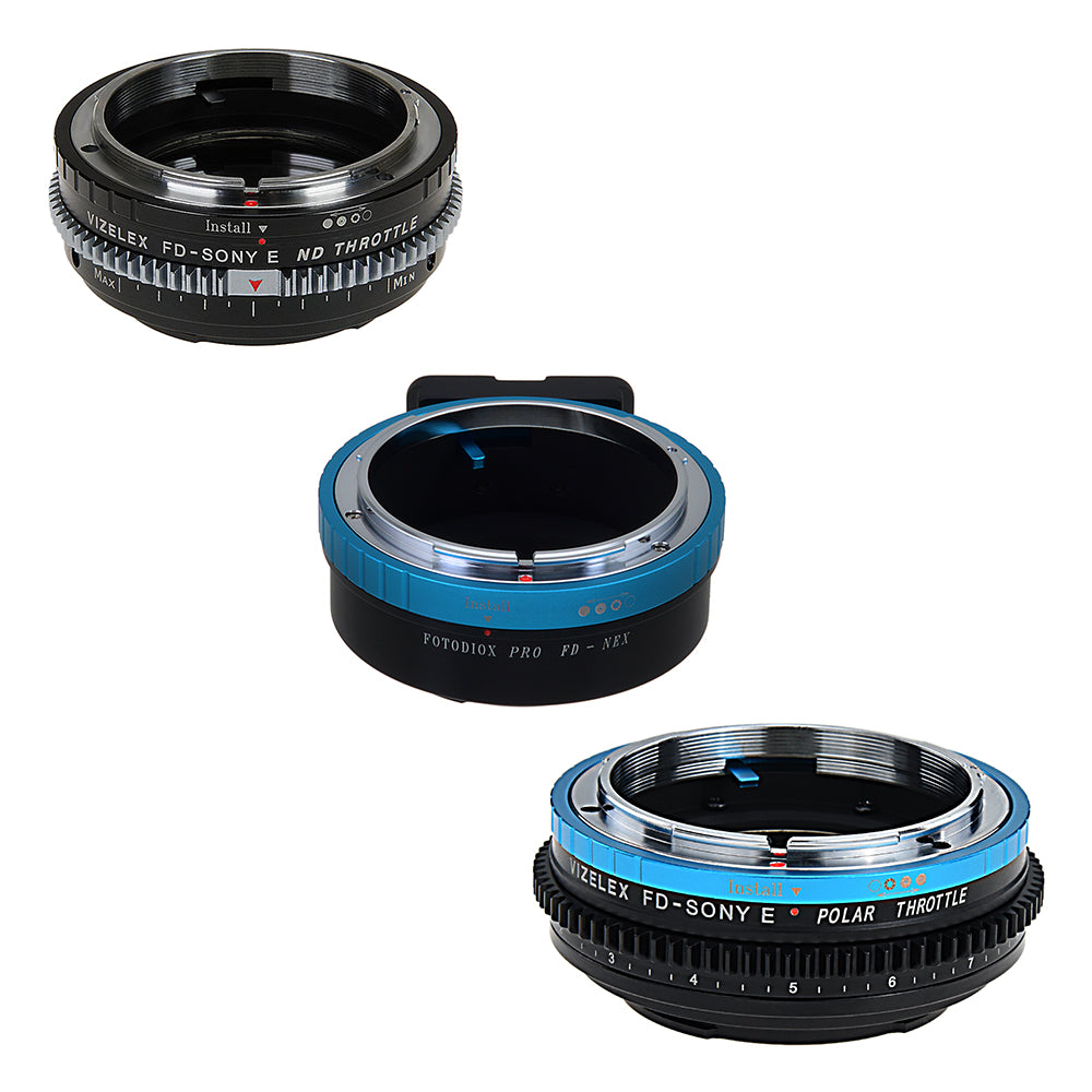 Fotodiox PRO Lens Adapter Field Kit Compatible with Canon FD & FL 35mm SLR Lenses to Sony Alpha E-Mount Mirrorless Cameras Includes Three Premium Grade Adapters - PRO, ND Throttle, and Polar Throttle Kit