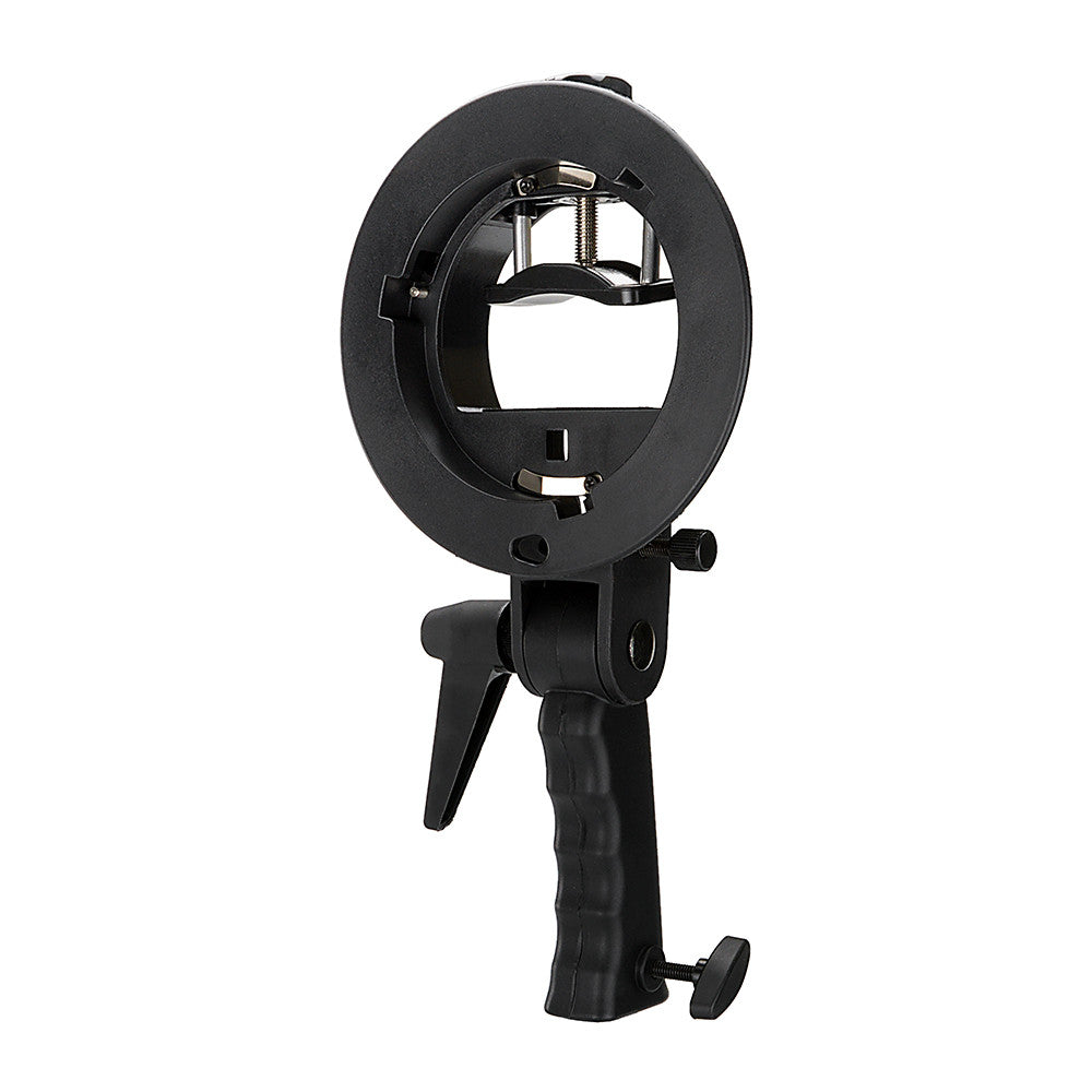 Fotodiox Pro Flash Bracket Holder with Handle for Speedlight Flash Guns and Bowen Mount Strobes - For Use with Reflectors, Softboxes, Snoots and Umbrellas