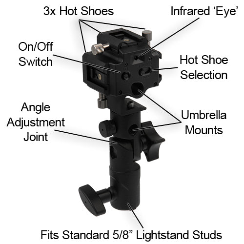 Optical Triggered Tri Flash Umbrella Bracket with Light Stand Mount