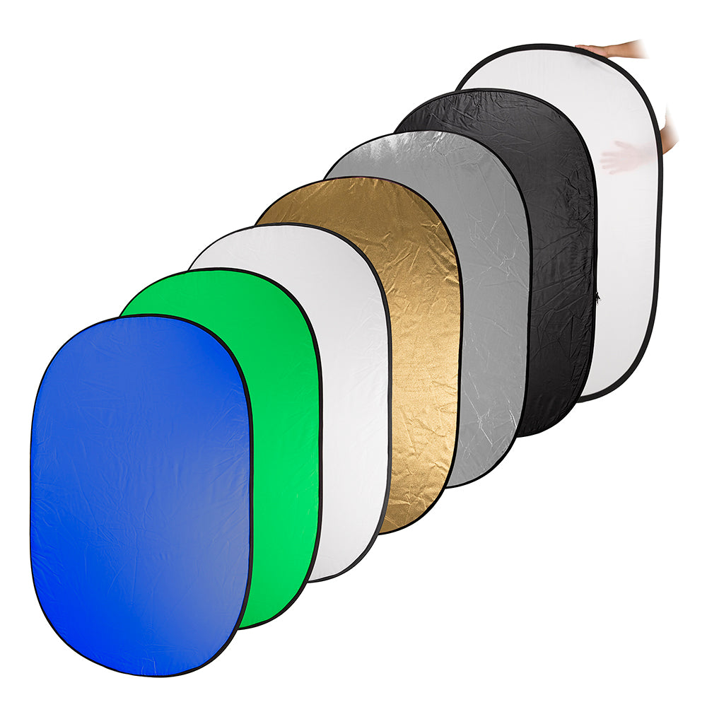 Fotodiox 7-in-1 Reflector Pro, Premium Grade Collapsible Disc, Soft Silver / Gold / Black / White / Diffuser / Blue / Green - 2 Size Options